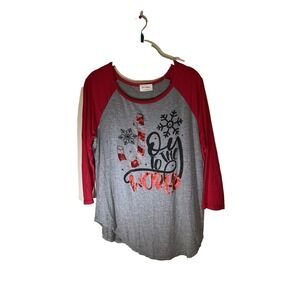 Baseball Style Holiday Shirt Size L Red‎ Grey Joy To The World